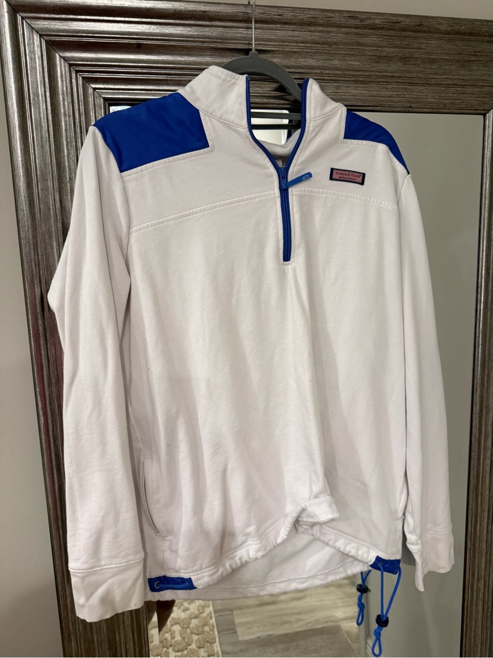 Vineyard Vines White Pullover with Blue Shoulder Accents